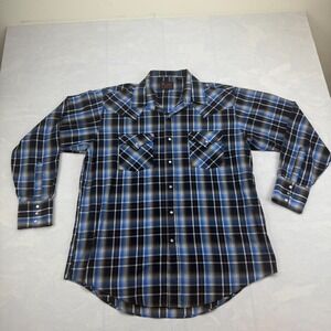 Plains Western Wear Shirt Mens Large Multi Plaid Double Chest Pockets Pearl Snap